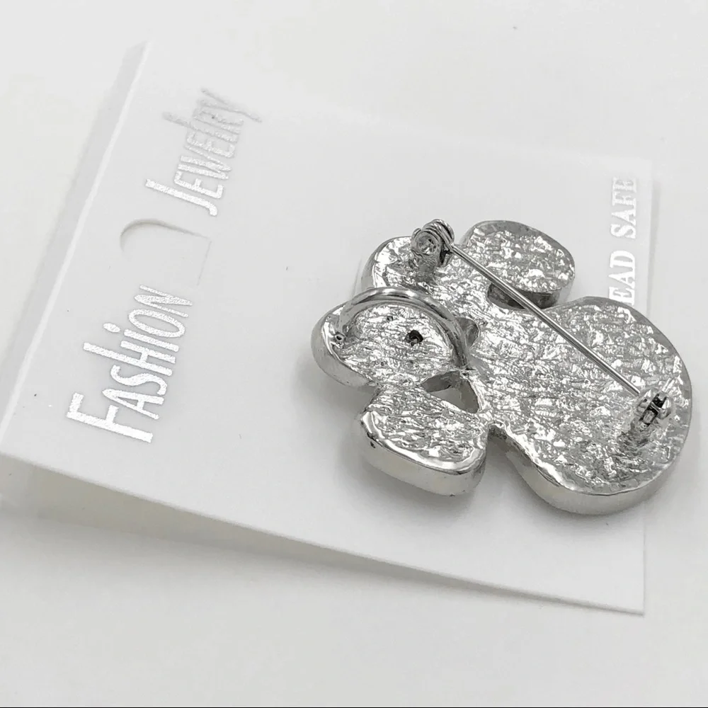 Silver Rhinestone Paw Print Brooch or Pendant
